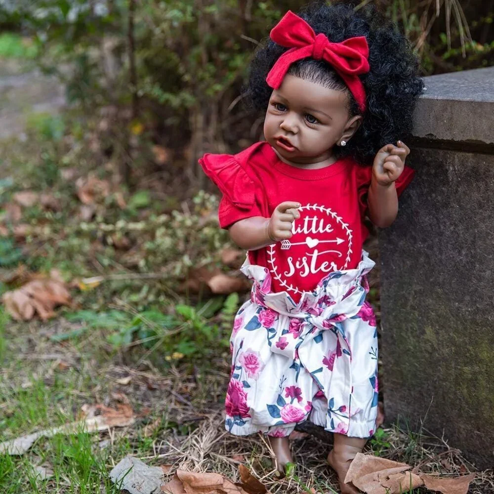 🆕22.8 Inch Reborn Doll with Soft Cloth Body African American Aliyah Girl Doll